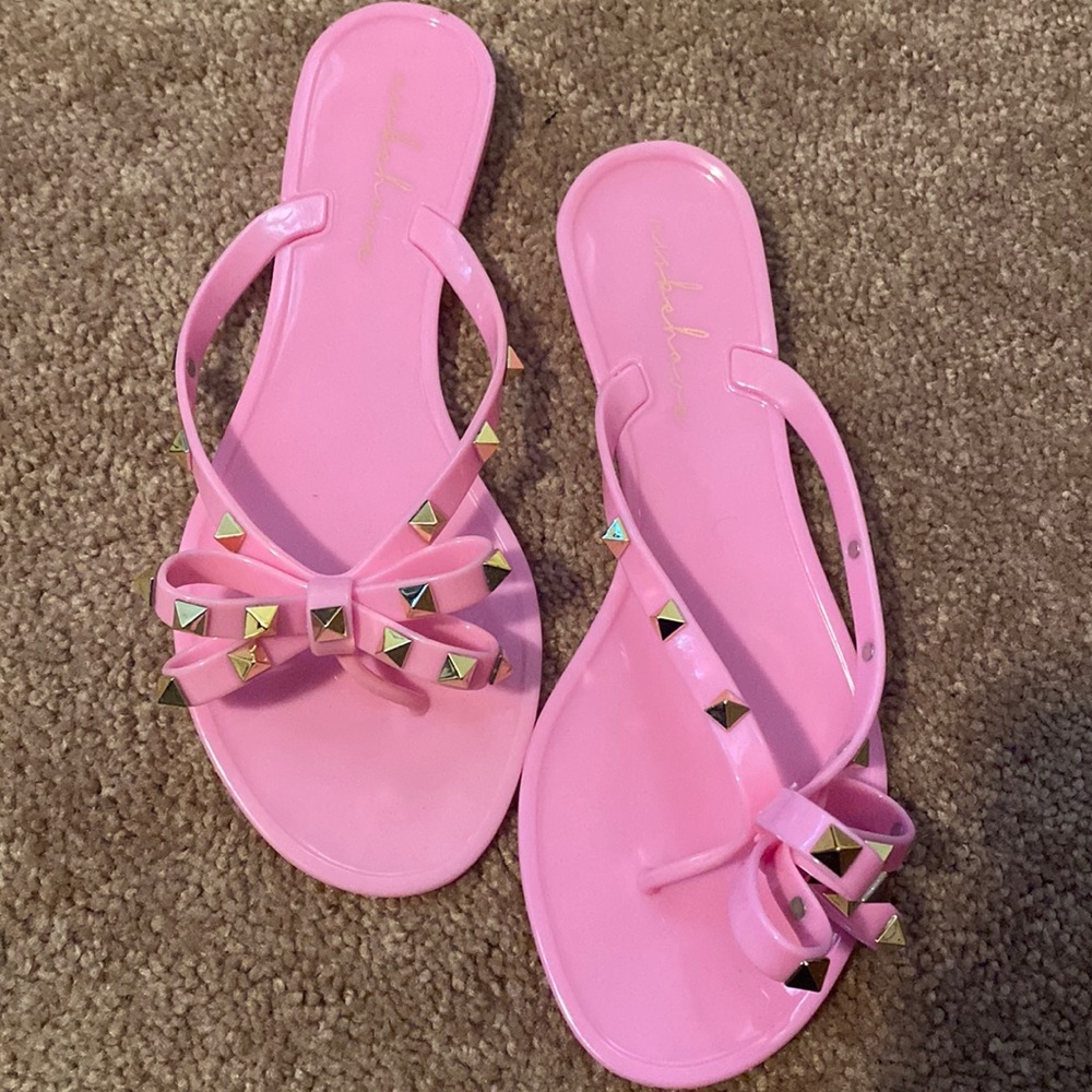 Like new Miss Lola pink studded flip flops- worn once